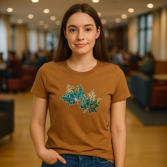 J.Crew Factory Collector's Tee Sequin Fall Leaves Graphic Tee Women's XS Mustard - Picture 3 of 16